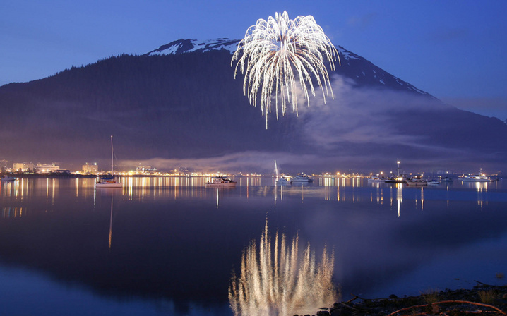 Fireworks over water