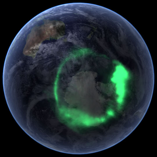 Aurora above Antarctica, from space 