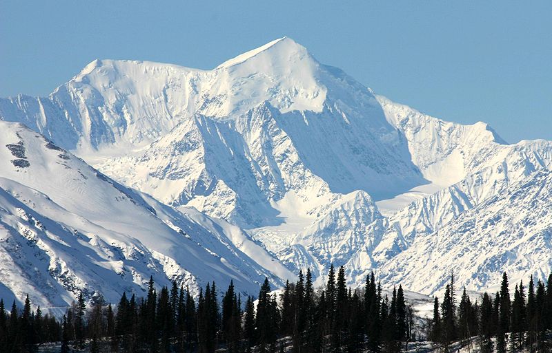 While its summit is lower in elevation than Mt. Everest’s, Mt. McKinley’s peak raises 18,000 feet from its base, 6,000 feet more than Mt. Everest. (Wikimedia Commons)